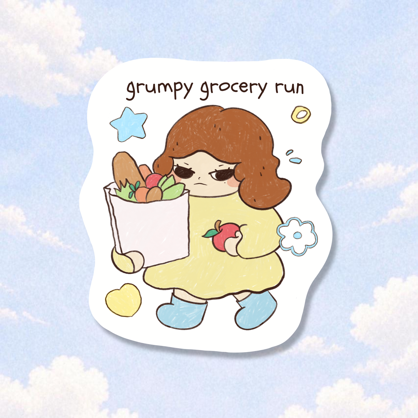 Grumpy Grocery Run Sticker Flake